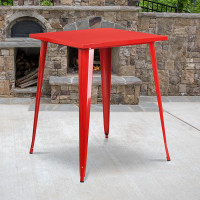 Flash Furniture CH-51040-40-RED-GG 31.5" Square Bar Height Red Metal Indoor-Outdoor Table